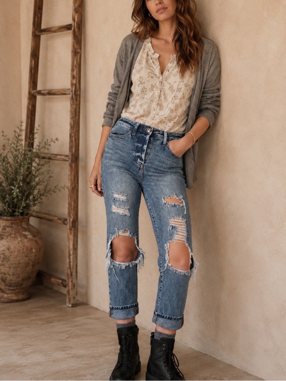 Simple Society Button Fly Light Stone Wash High Waist Distressed Jeans Size 26.